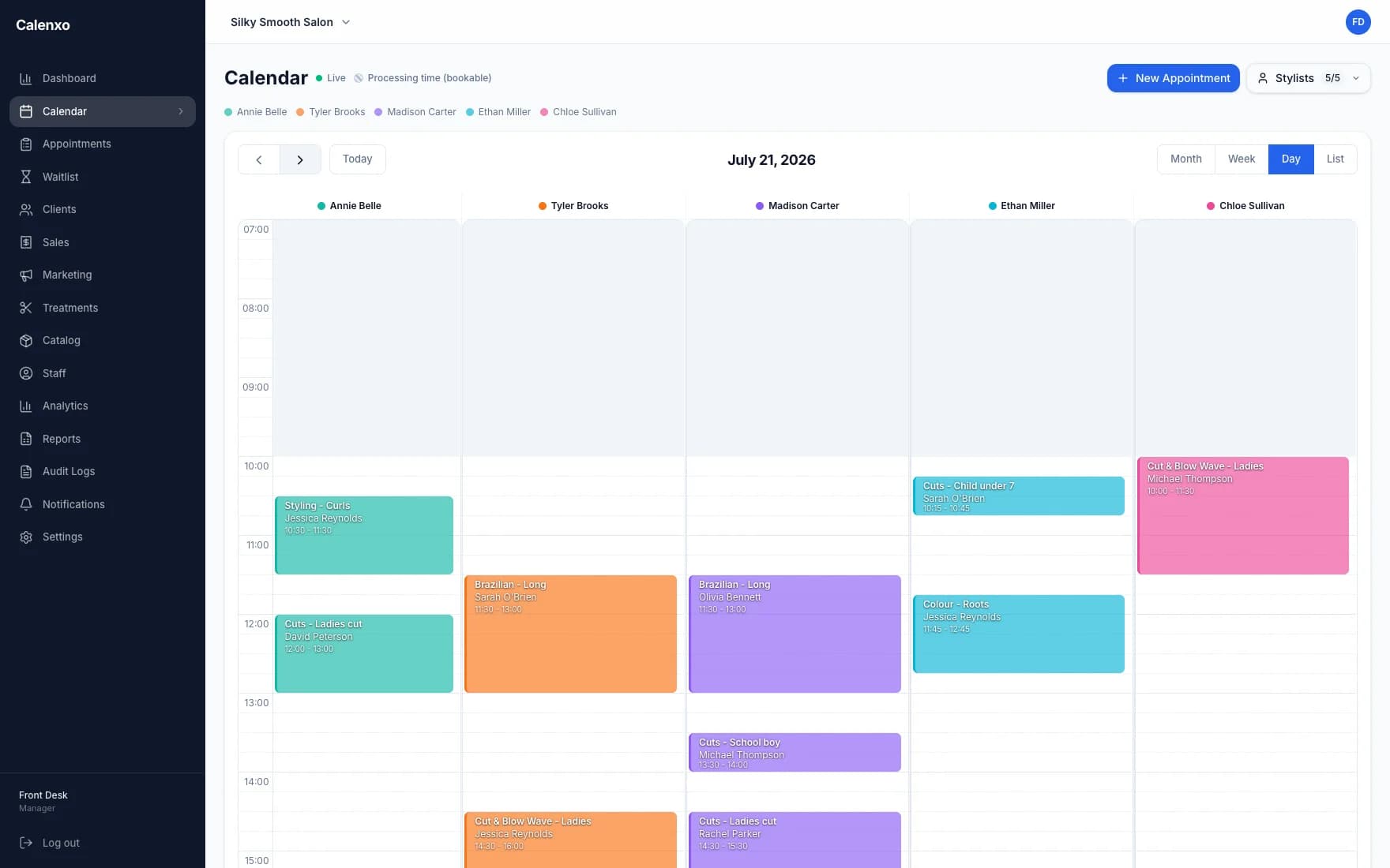 Calenxo calendar showing a fully booked day across team members